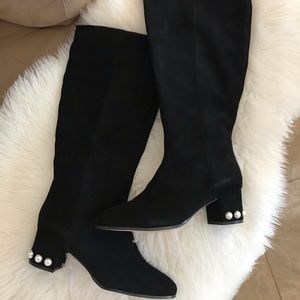 Suede real leather boots wide calf sz 10/11